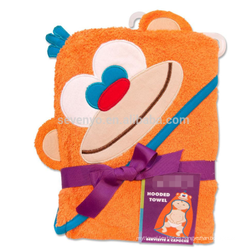 Baby Girl's Hooded Bath Towel-Orange Monkey Pattern,Made of Soft and Absorbent 100% Cotton Terry,Keeping Baby Warm